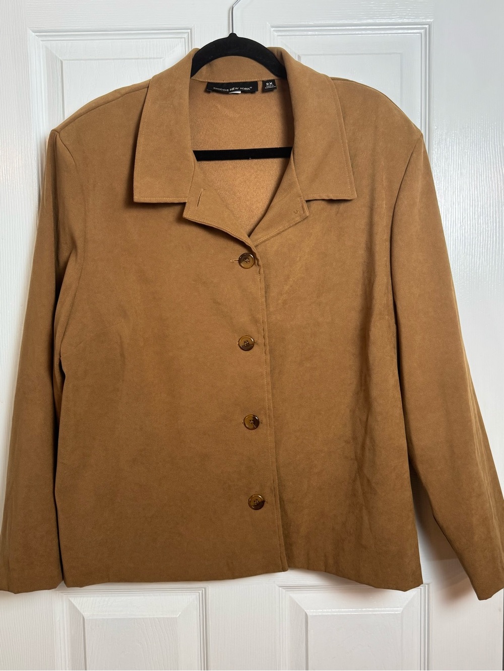 Briggs New York 2X Tan Faux Suede Feel Button Front Jacket Plus Size